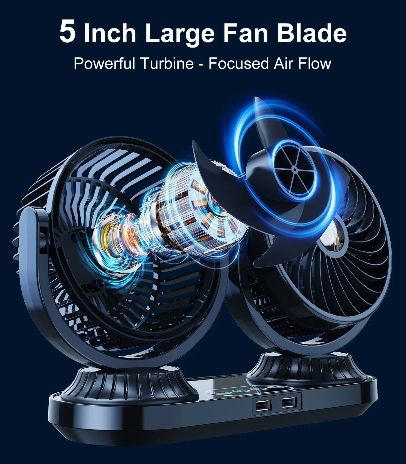 Dual Head Car Fan 12V/24V Portable Auto Cooling Fan 360°